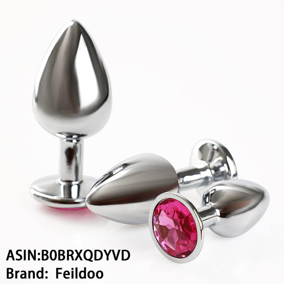 Feildoo Anal Plug 3pcs – Jeweled Anal Plug – Prostate Anal Sex Toys – Steel Plug for Men & Women, Anal Trainer – Gay Sex Toys Sex Massager, Tail (Pink)