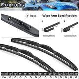 Erasior Hybrid wiper blade U Hook  Drive and Passenger Side Wiper (set of 2)